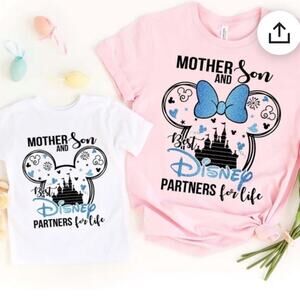 Disney Mother Sz Lg Son Sz M Disney Partners For Life Cotton Matching Blue Shirt